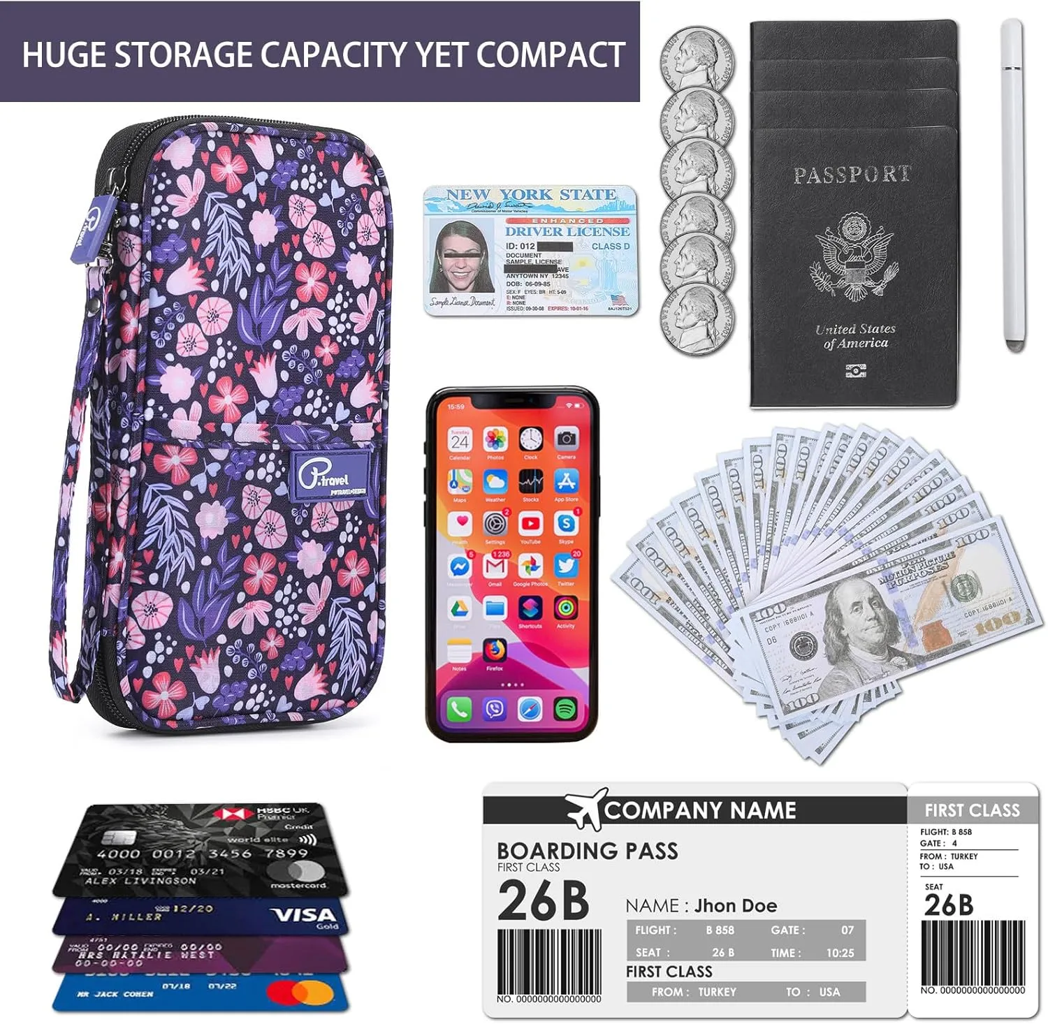 VanFn RFID Travel Passport Wallet, Family Passport Holder, Trip Document Organizer P.Travel Series