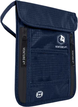 VENTURE 4TH Passport Holder Neck Pouch With RFID Blocking  Hidden Neck Wallet (Navy Blue)