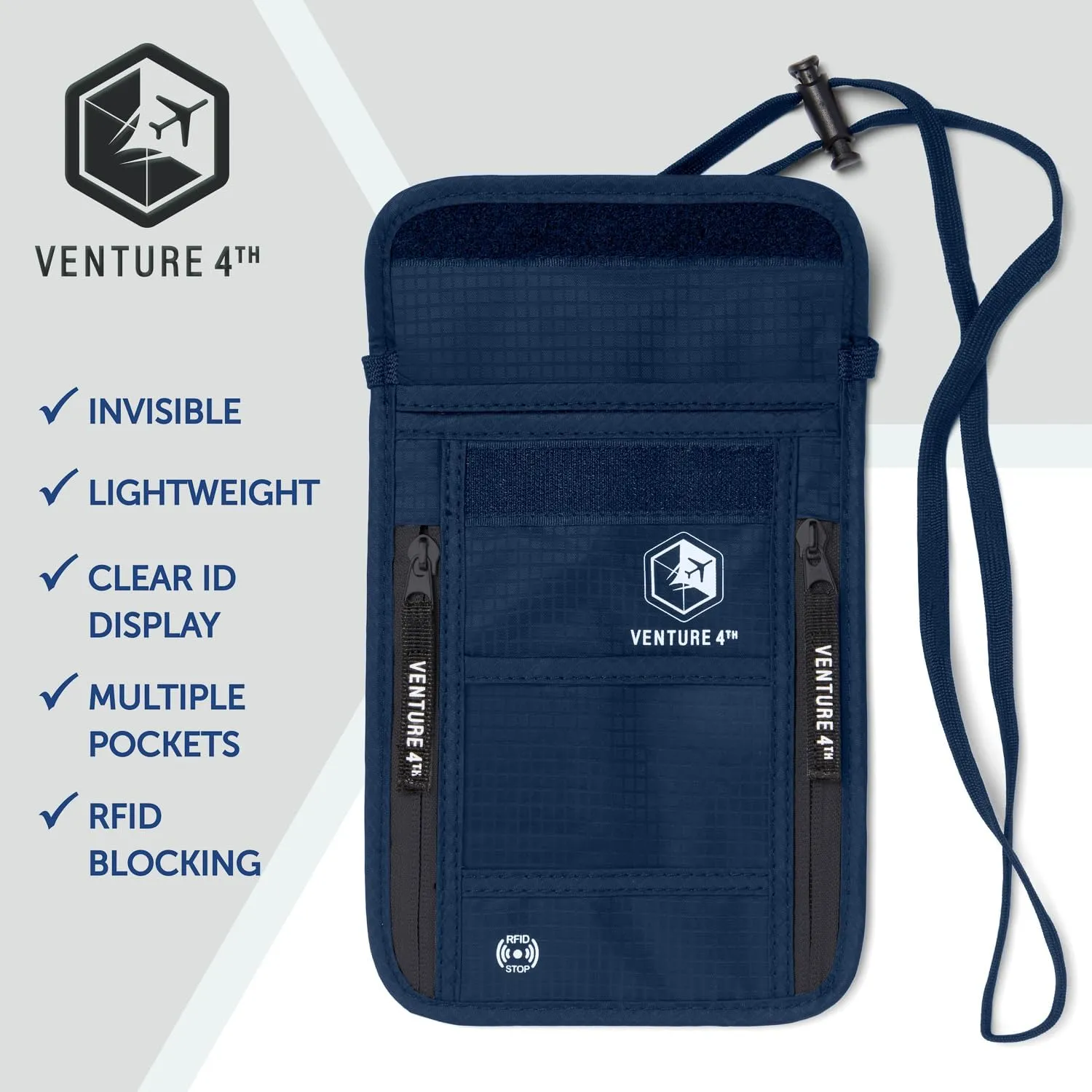 VENTURE 4TH Passport Holder Neck Pouch With RFID Blocking  Hidden Neck Wallet (Navy Blue)