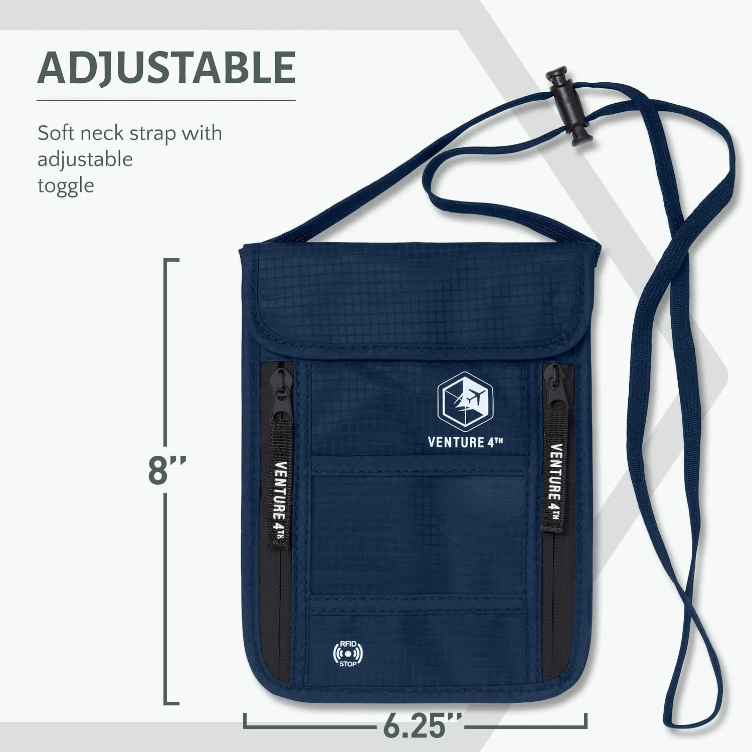 VENTURE 4TH Passport Holder Neck Pouch With RFID Blocking  Hidden Neck Wallet (Navy Blue)