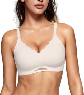 Vertvie Bras for Women Wireless Comfortable Push Up Bra Scalloped Seamless Full Coverage No Underwire Supportive T Shirt Bras