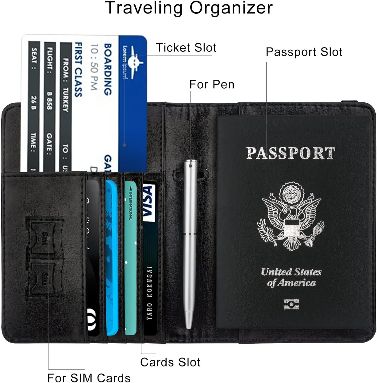 WALNEW Passport Holder for Travel, RFID Passport Cover Wallet for Women Men, PU Leather Passport Book Card Holder Case with Pen, Travelling Essentials for Flying