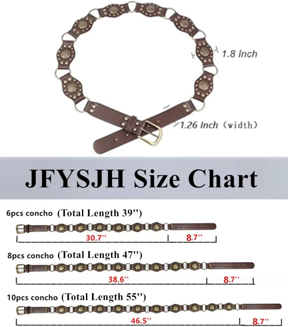 Western Belts for Women Cowgirls Leather Chain Belt Disc Belts Wide Gold Concho Country Belt for Jeans Dresses