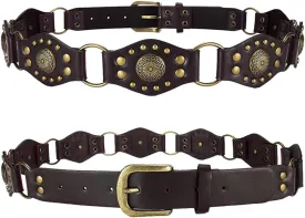 Western Belts for Women Cowgirls Leather Chain Belt Disc Belts Wide Gold Concho Country Belt for Jeans Dresses