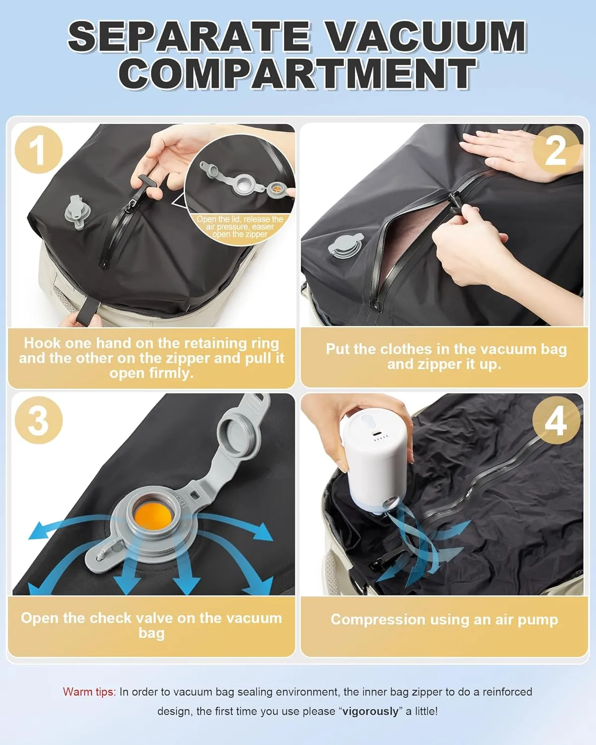 winspansy Large Travel Backpack Storage Vacuum Compression Bags with Pump for Travel Storage Carry on Business Day Vacpack Backpack for Women Men with Vacuum College Bag Beige