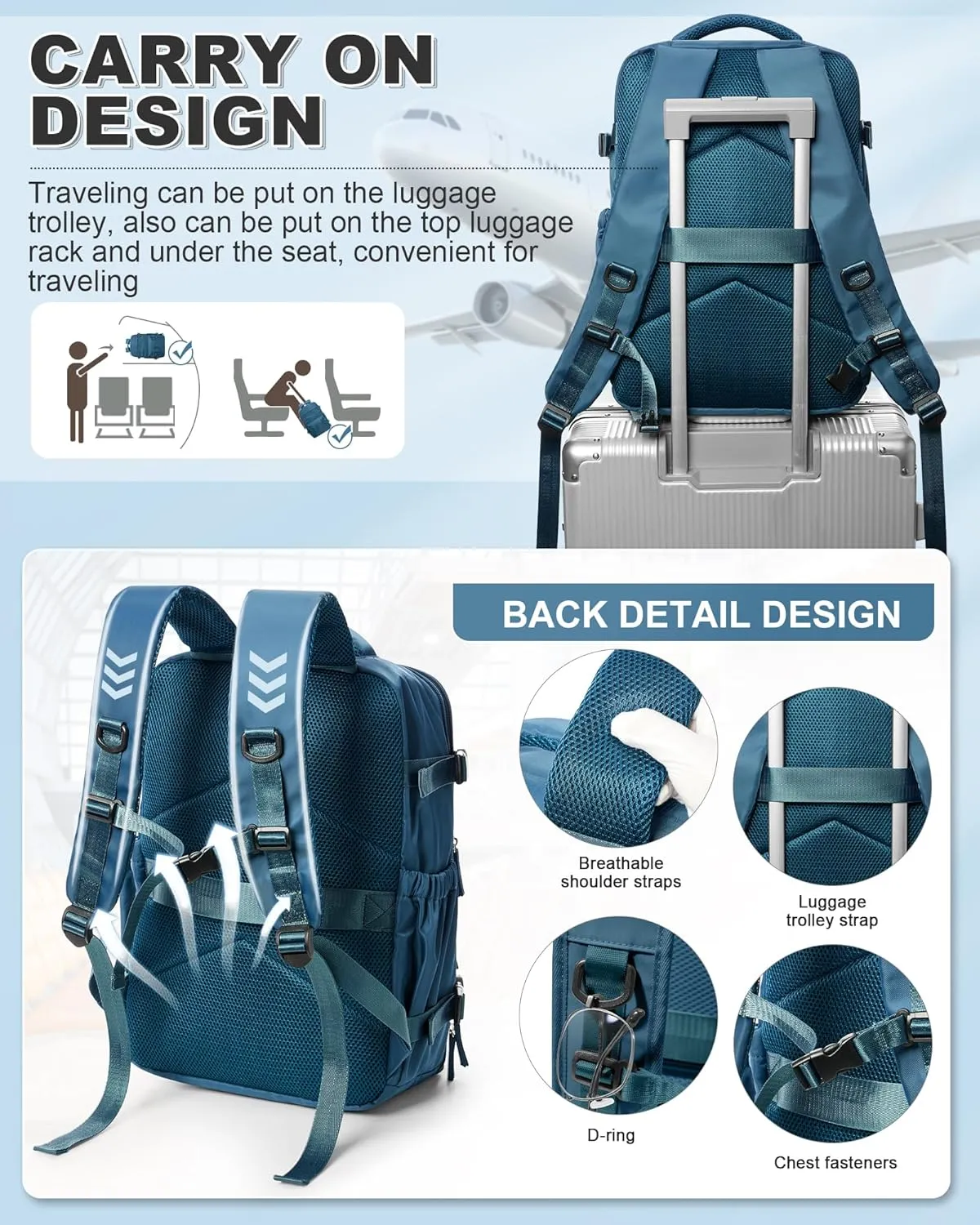 winspansy Large Travel Backpack Storage Vacuum Compression Bags with Pump for Travel Storage Carry on Business Day Vacpack Backpack for Women Men with Vacuum College Bag Blue