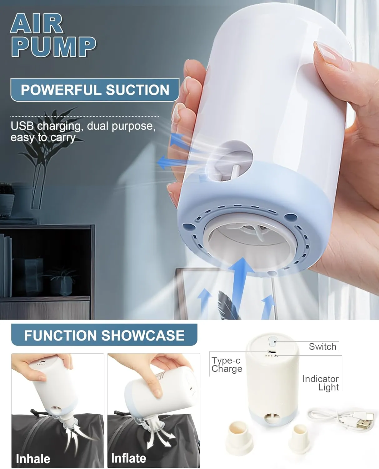 winspansy Large Travel Backpack Storage Vacuum Compression Bags with Pump for Travel Storage Carry on Business Day Vacpack Backpack for Women Men with Vacuum College Bag Blue