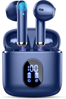 Wireless Earbuds, Bluetooth Headphones 5.4 with ENC Noise Cancelling Mics, 30H Bluetooth Ear Buds 3D Bass with LED Display Charging Case, IP7 Waterproof Wireless Earphones for Android, iOS, Dark Blue