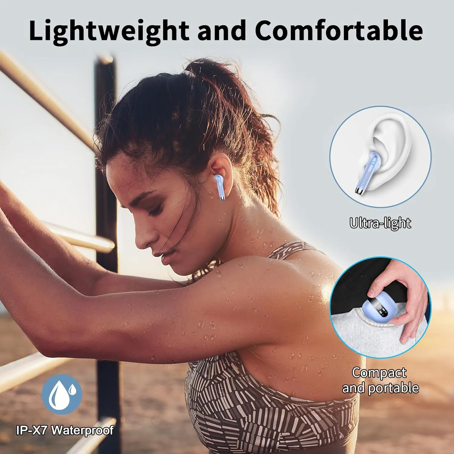 Wireless Earbuds, Bluetooth Headphones V5.4 Stereo Bass Ear Buds with ENC Noise Cancelling Mics,56H Bluetooth Earbuds with LED Display Charging Case, IP7 Waterproof Earphones for Android iOS