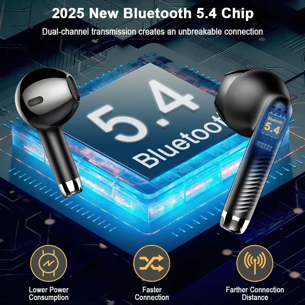 Wireless Earbuds, Bluetooth Headphones V5.4 Stereo Bass Ear Buds with ENC Noise Cancelling Mics,56H Bluetooth Earbuds with LED Display Charging Case, IP7 Waterproof Earphones for Android iOS