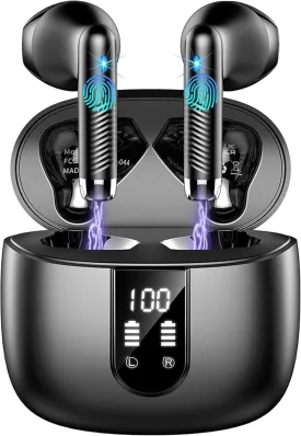 Wireless Earbuds, Bluetooth Headphones V5.4 Stereo Bass Ear Buds with ENC Noise Cancelling Mics,56H Bluetooth Earbuds with LED Display Charging Case, IP7 Waterproof Earphones for Android iOS