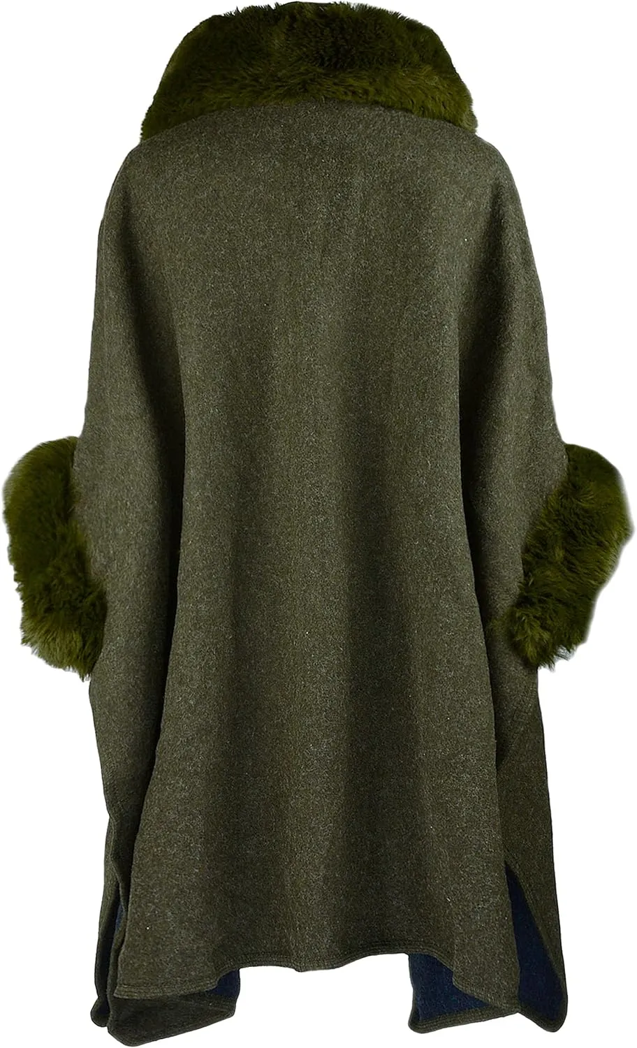 Women Poncho with Pocket Warm Cashmere Cardigan Cape with Rabbit Fur