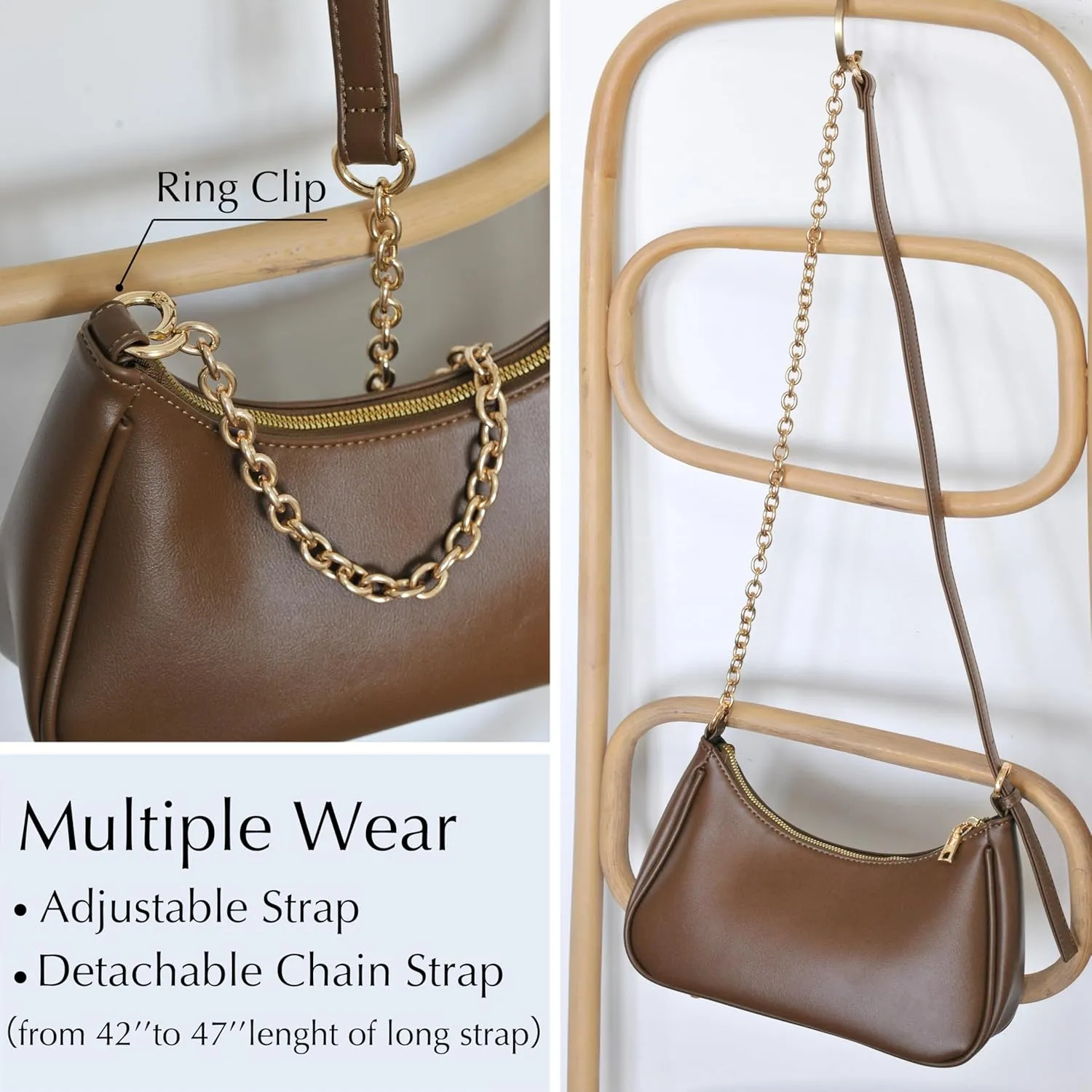 Women's Crescent Shoulder Bag Vegan Leather Chain Cross body bag Convertible Handbag