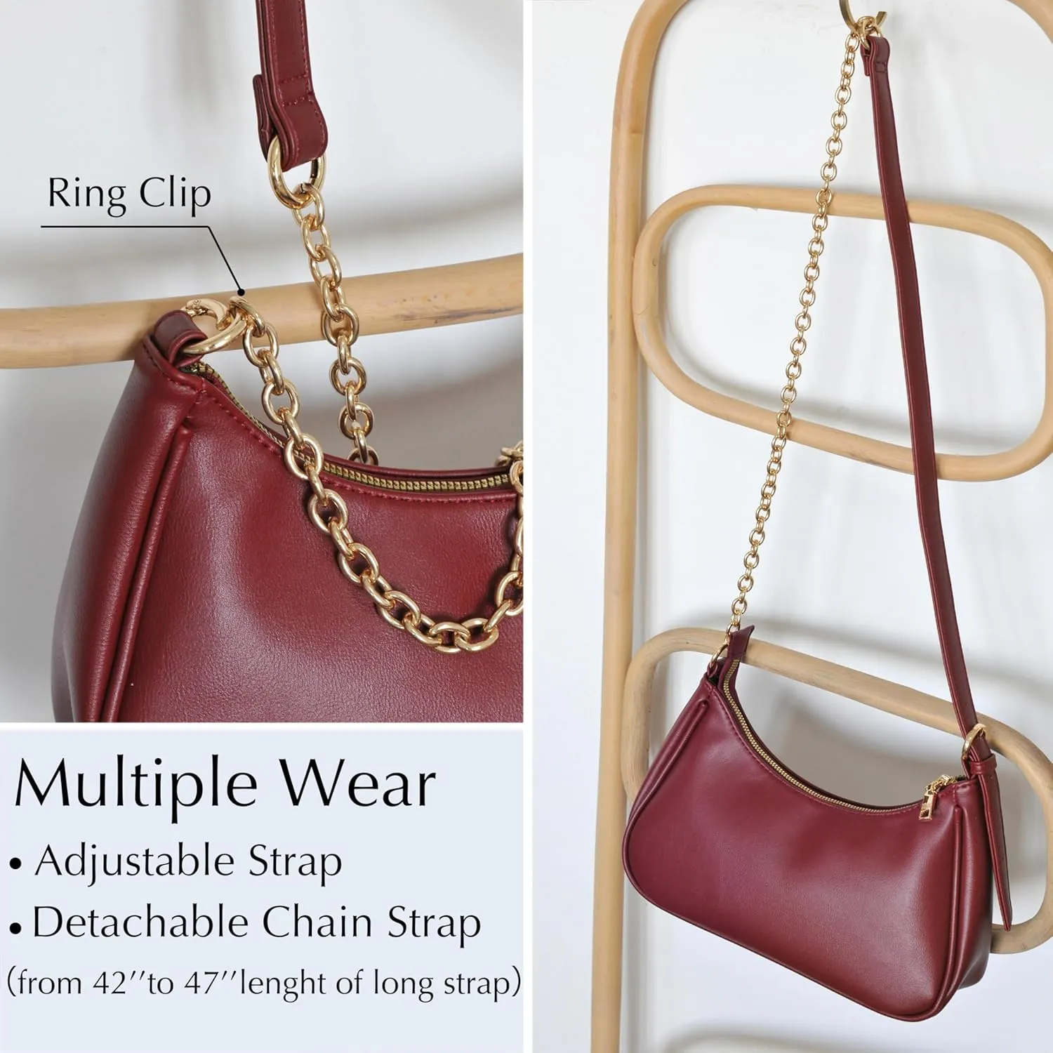 Women's Crescent Shoulder Bag Vegan Leather Chain Cross body bag Convertible Handbag