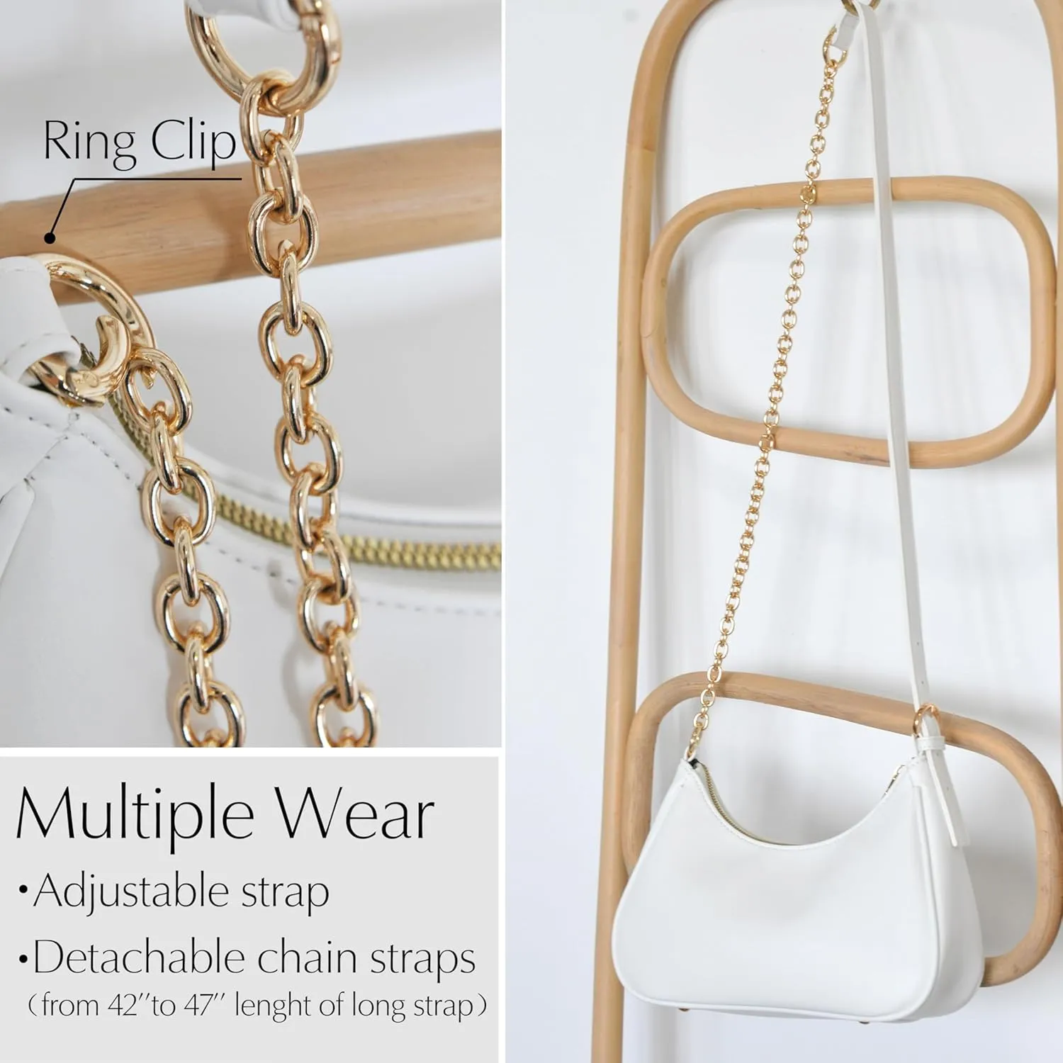 Women's Crescent Shoulder Bag Vegan Leather Chain Cross body bag Convertible Handbag