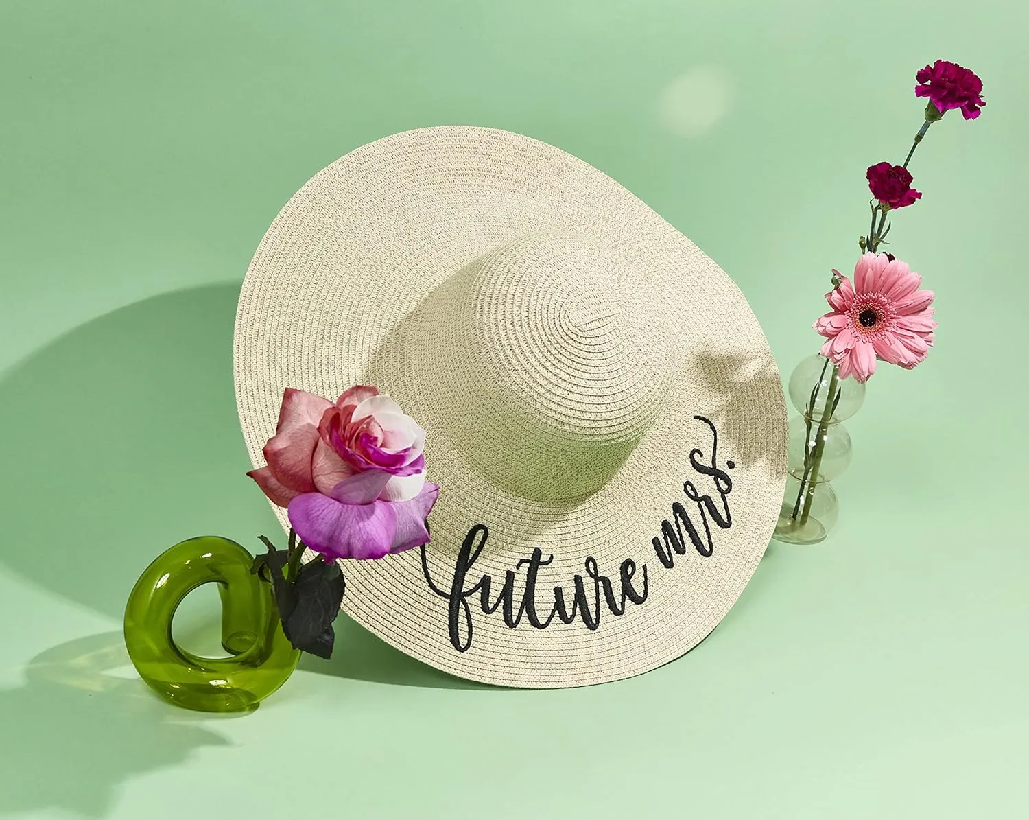 Womens Embroidered Straw Sun Hat Bridal Shower Gift Bachelorette Honeymoon
