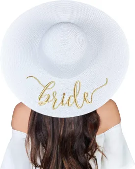 Womens Embroidered Straw Sun Hat Bridal Shower Gift Bachelorette Honeymoon