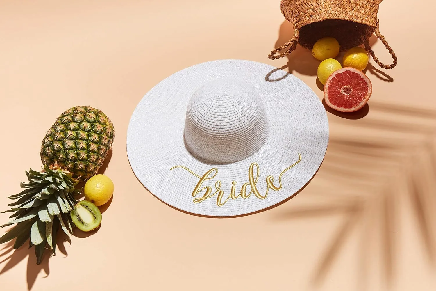 Womens Embroidered Straw Sun Hat Bridal Shower Gift Bachelorette Honeymoon