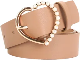 Women's Faux Leather Belt For Dress Fashion Chunky Belt Love Heart Beaded Jeweled Pearl Buckle Casual Belts