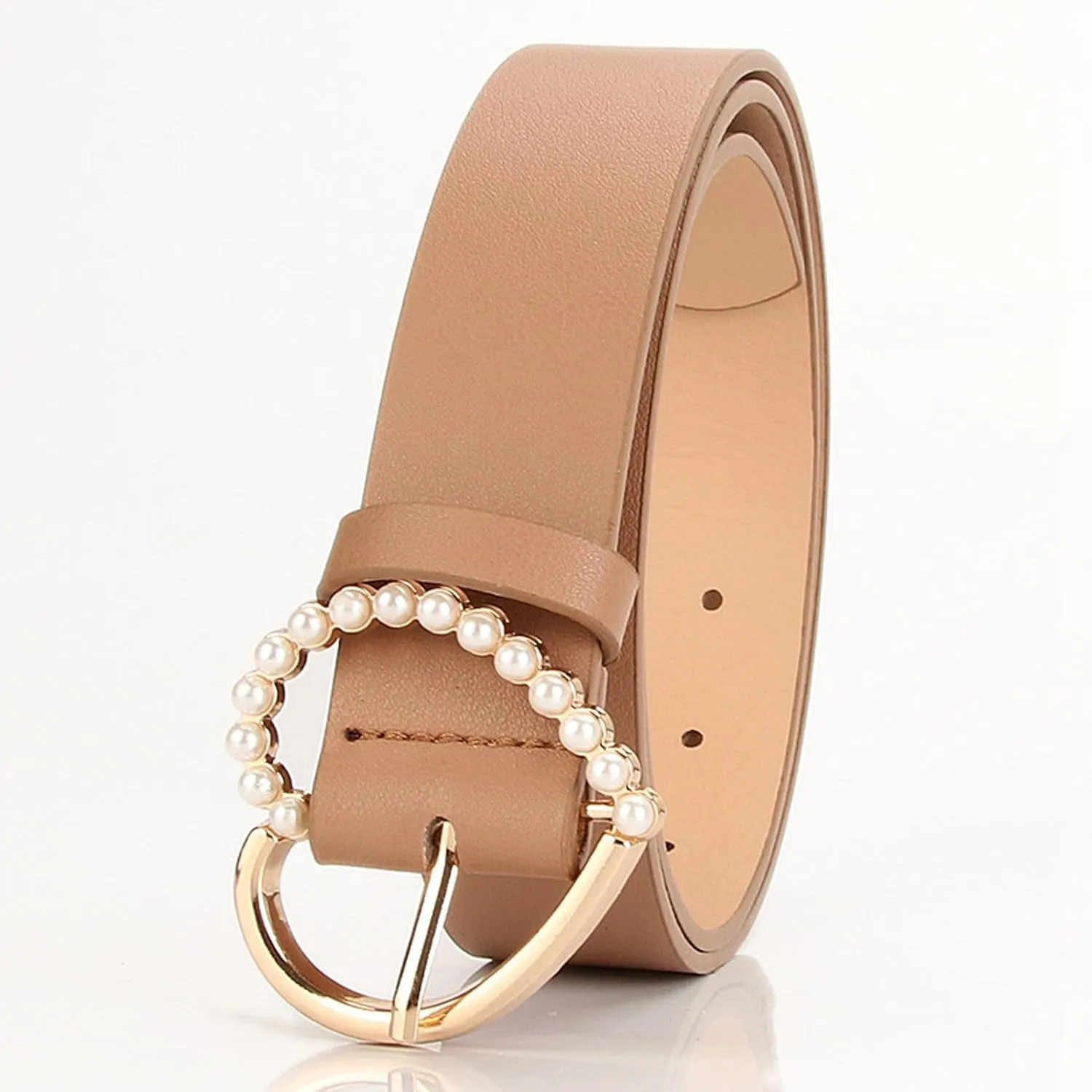 Women's Faux Leather Belt For Dress Fashion Chunky Belt Love Heart Beaded Jeweled Pearl Buckle Casual Belts
