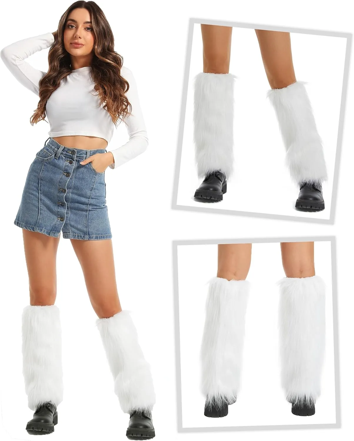 Women's Fluffy Faux Fur Leg Warmers Fuzzy Winter Leg Coverings Boot Accessories for Christmas Halloween Costume