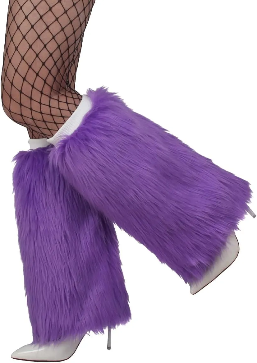 Womens Fluffy Faux Fur Leg Warmers Warm Cozy Furry Long Boot Cuffs Covers for Party Costumes