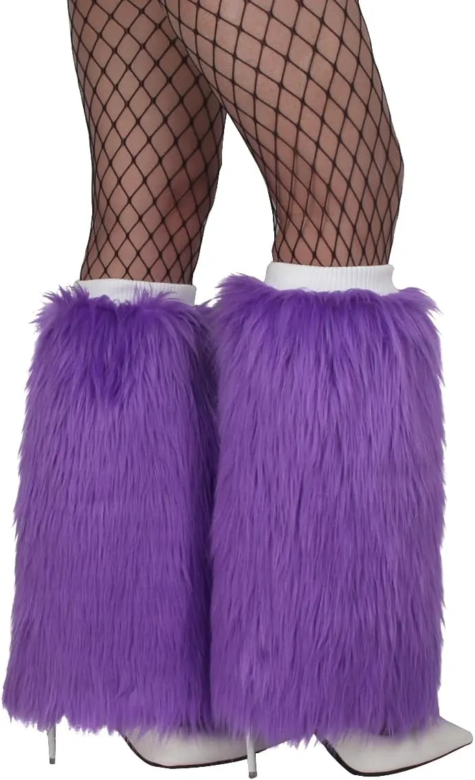Womens Fluffy Faux Fur Leg Warmers Warm Cozy Furry Long Boot Cuffs Covers for Party Costumes