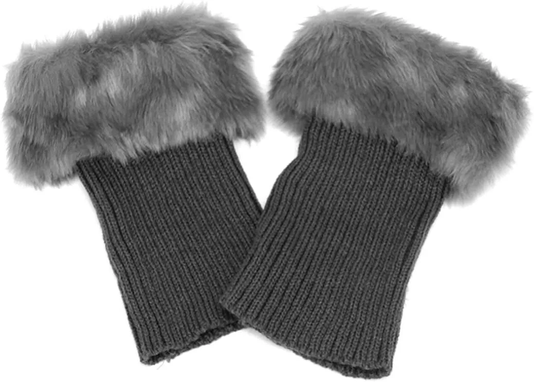 Womens Fur Trim Boot Cuff Top Cover Leg Warmers