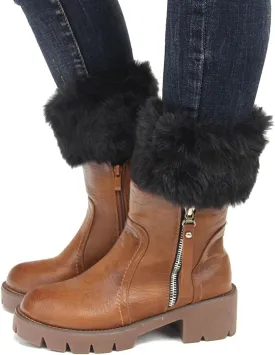 Womens Fur Trim Boot Cuff Top Cover Leg Warmers