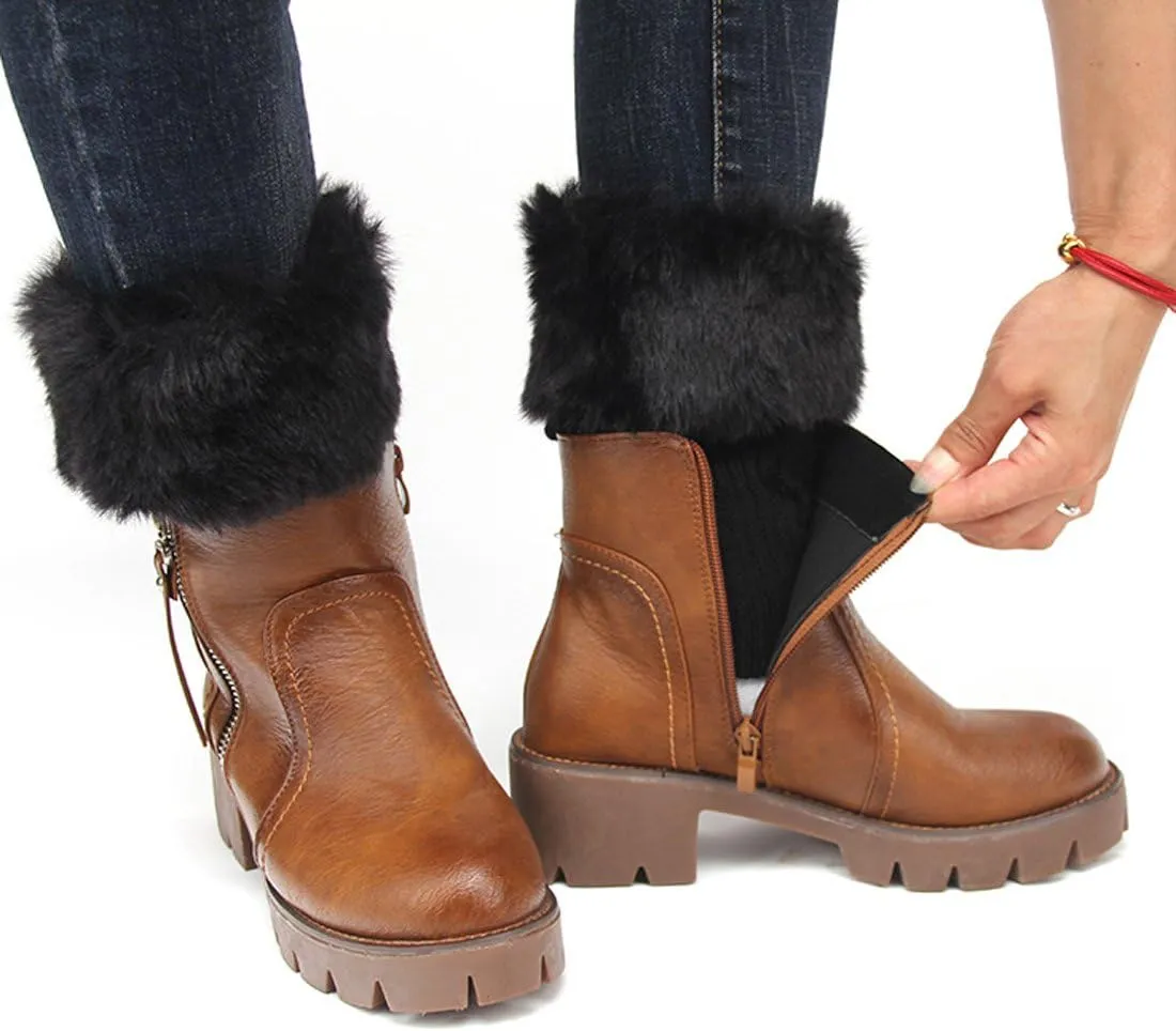 Womens Fur Trim Boot Cuff Top Cover Leg Warmers