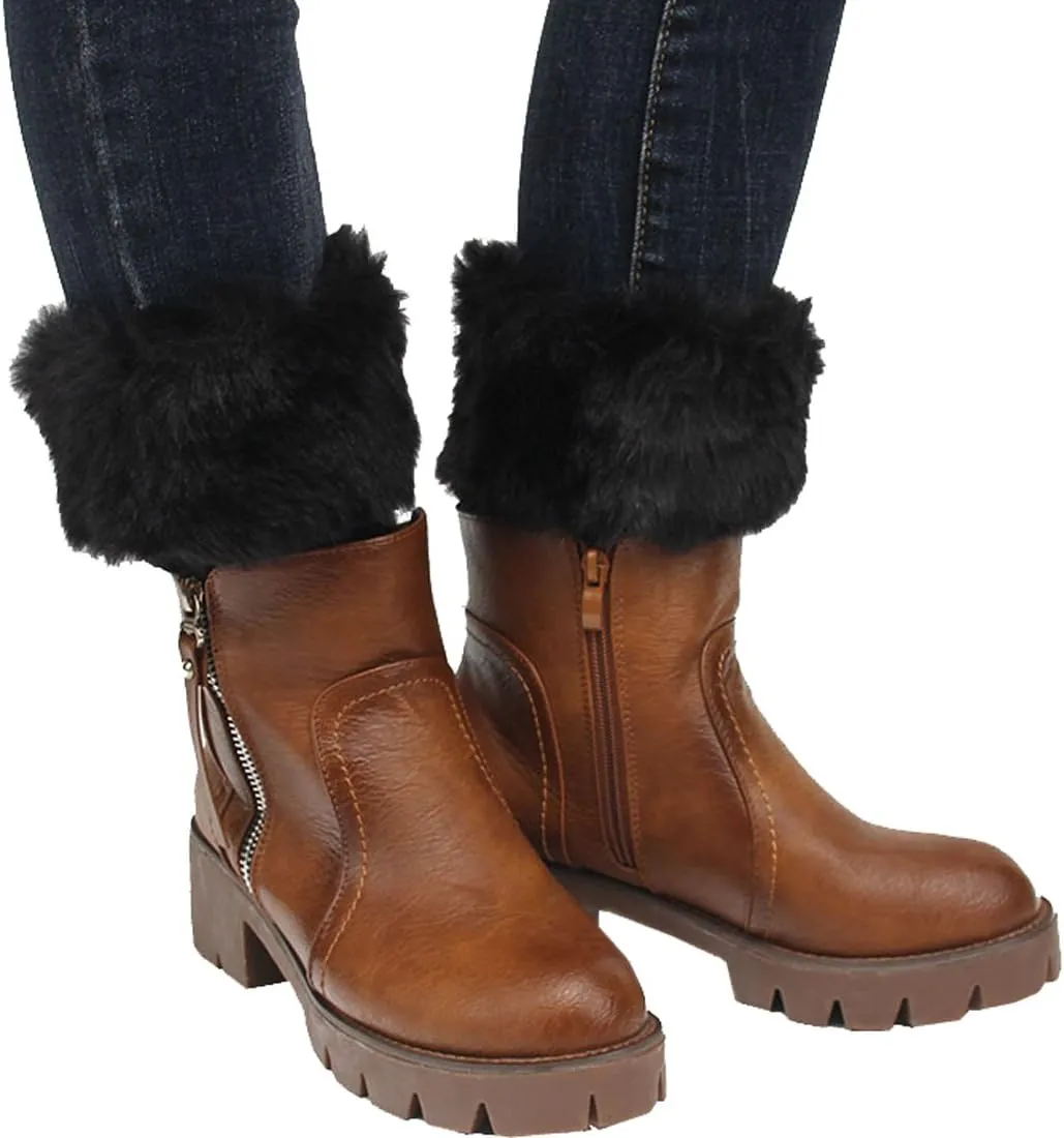 Womens Fur Trim Boot Cuff Top Cover Leg Warmers