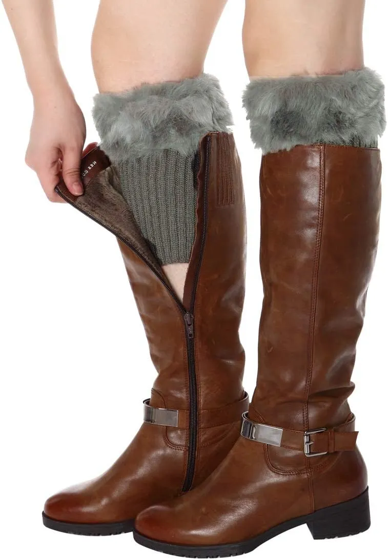 Womens Fur Trim Boot Cuff Top Cover Leg Warmers