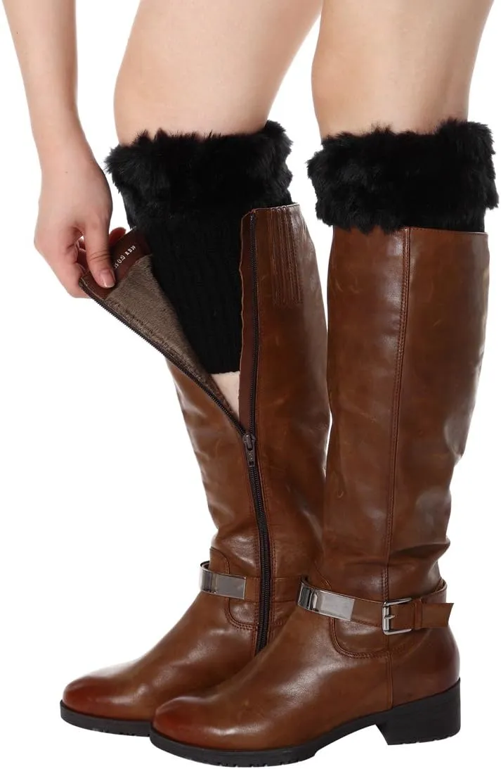 Womens Fur Trim Boot Cuff Top Cover Leg Warmers