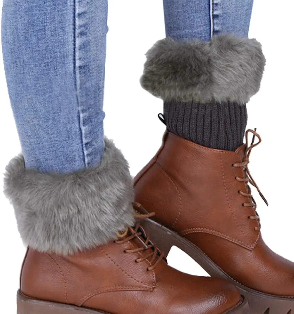 Womens Fur Trim Boot Cuff Top Cover Leg Warmers