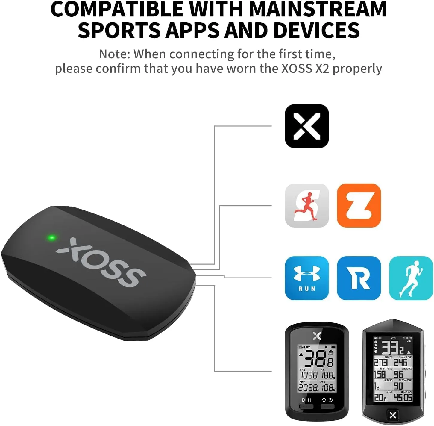 XOSS Chest Strap Heart Rate Monitor Bluetooth 4.0, IP67 Waterproof Heart Rate Tracker Sensor, Wireless Heart Rate with Chest Strap Health Accessories