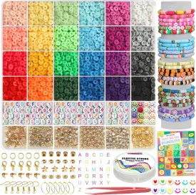 YMSDZHL 6000 PCS Clay Beads Bracelet Making Kit,24 Color DIY Flat Preppy Beads for Friendship Jewelry Making,Polymer Heishi Beads with Charms Gifts for Teen Girls Crafts for Ages 4-12