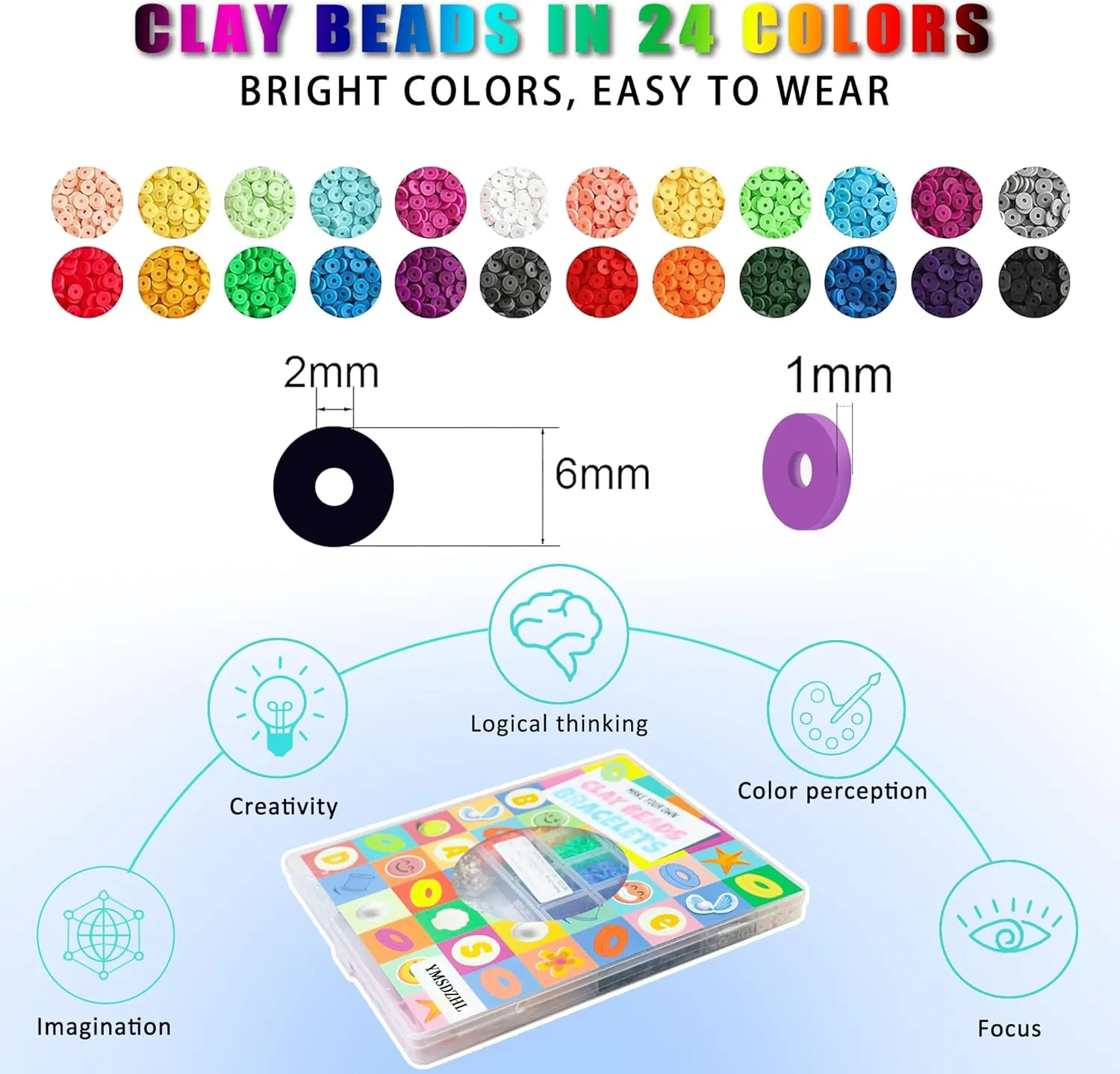 YMSDZHL 6000 PCS Clay Beads Bracelet Making Kit,24 Color DIY Flat Preppy Beads for Friendship Jewelry Making,Polymer Heishi Beads with Charms Gifts for Teen Girls Crafts for Ages 4-12