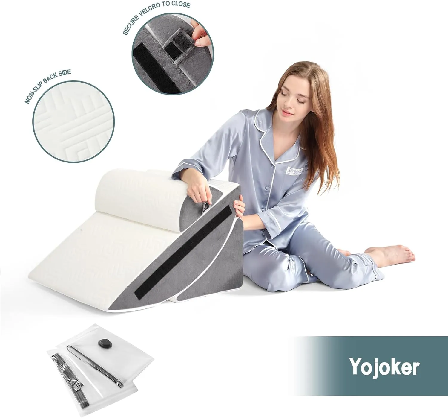 Yojoker 6pcs Orthopedic Bed Wedge Pillow Set for Post Surgery, Memory Foam for Sleeping, Back and Leg Pain Relief Comfortable & Adjustable Support Pillows-Anti Snoring, Heartburn