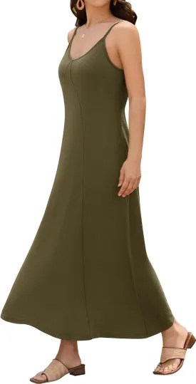 ZAFUL Women's 2025 Summer Casual A-Line Maxi Dress Sleeveless Halter Spaghetti Strip Loose Long Flowy Beach Dresses
