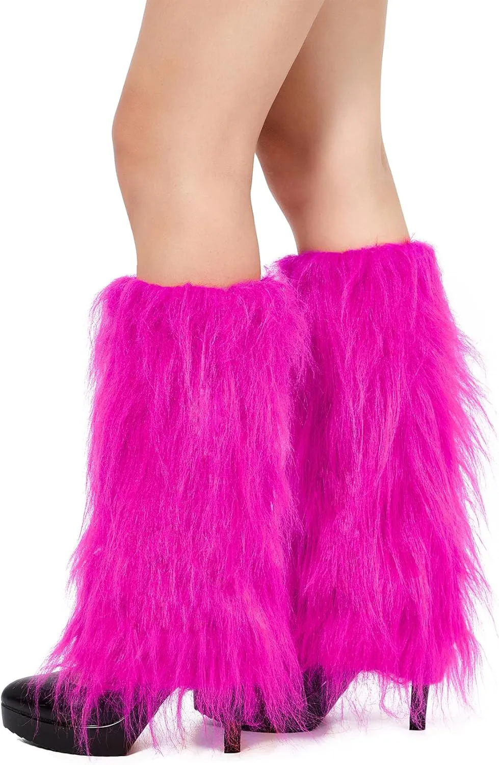 Zando Women Y2K Fur Leg Warmers Soft Furry Leg Warmers for Women Winter Fluffy Boot Cuffs Covers Halloween Santa Costume