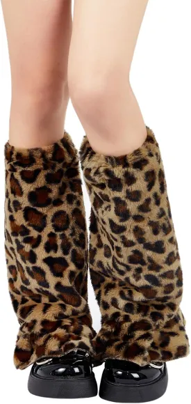 Zando Women Y2K Fur Leg Warmers Soft Furry Leg Warmers for Women Winter Fluffy Boot Cuffs Covers Halloween Santa Costume