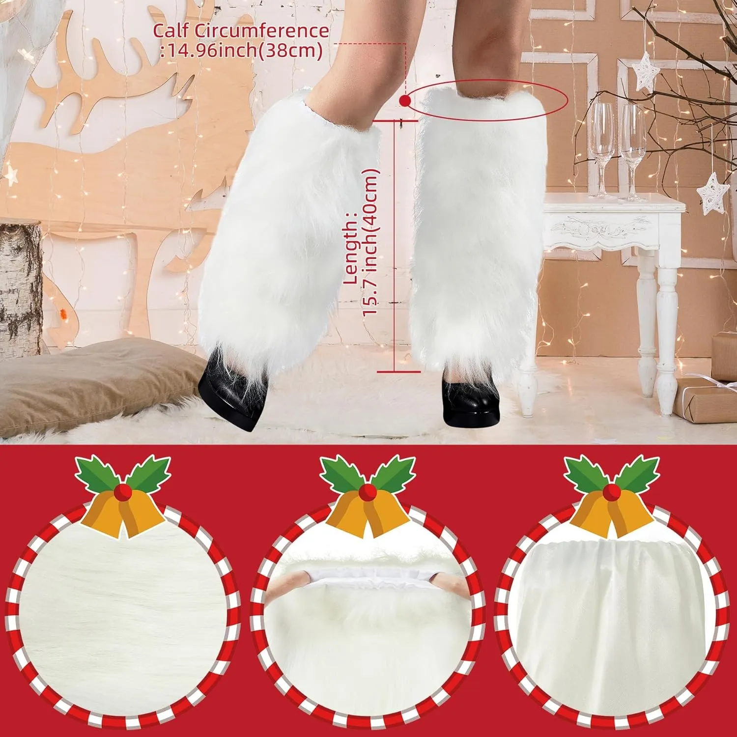 Zando Women Y2K Fur Leg Warmers Soft Furry Leg Warmers for Women Winter Fluffy Boot Cuffs Covers Halloween Santa Costume