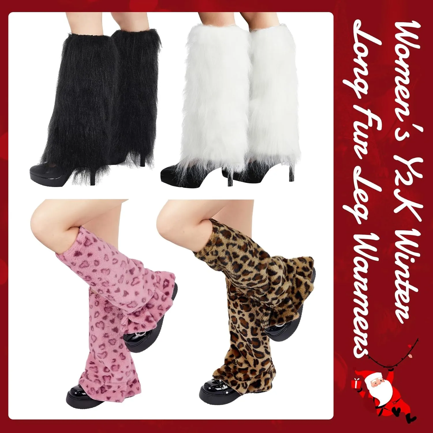 Zando Women Y2K Fur Leg Warmers Soft Furry Leg Warmers for Women Winter Fluffy Boot Cuffs Covers Halloween Santa Costume