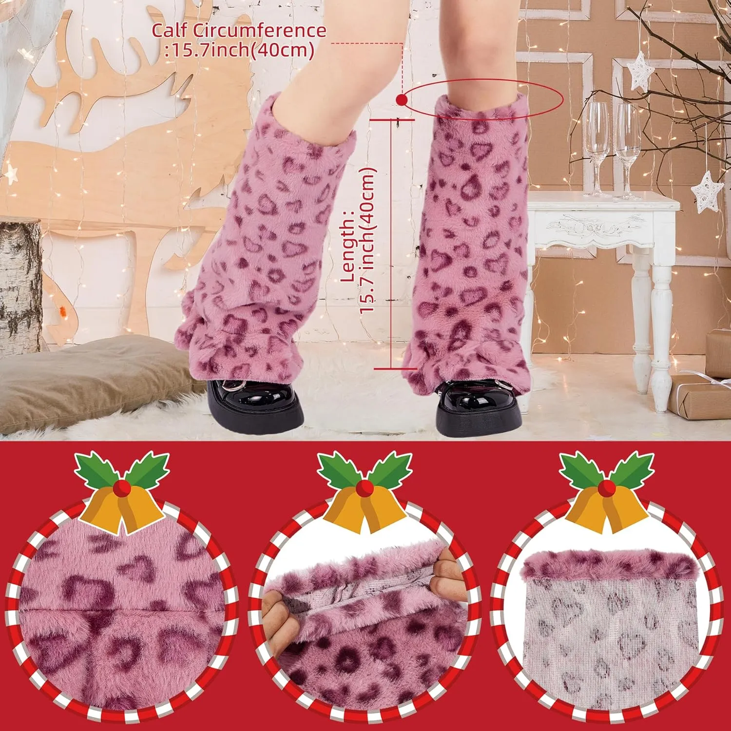 Zando Women Y2K Fur Leg Warmers Soft Furry Leg Warmers for Women Winter Fluffy Boot Cuffs Covers Halloween Santa Costume