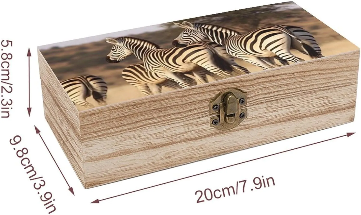 Zebras On South Africa Wooden Storage Box with Hinged Lock, Decorative Handmade Keepsake Jewelry Chest, Elegant Retro Decor Boxes, Compact Organizer Box for Home, Wedding, Gifts