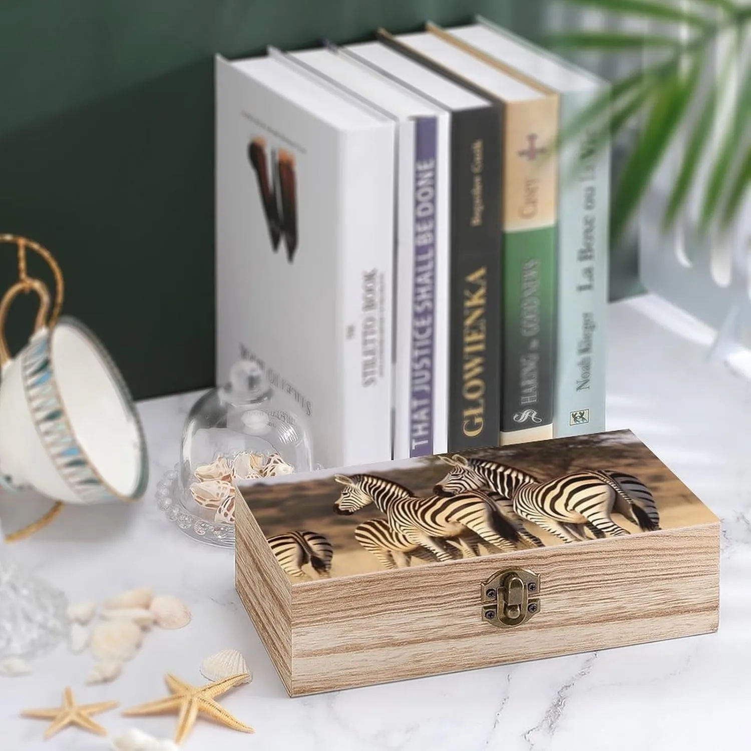 Zebras On South Africa Wooden Storage Box with Hinged Lock, Decorative Handmade Keepsake Jewelry Chest, Elegant Retro Decor Boxes, Compact Organizer Box for Home, Wedding, Gifts